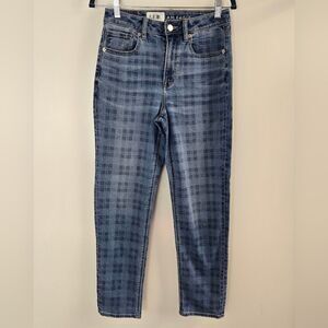 American Eagle Mom Straight Leg Plaid Print Jeans Sz 2